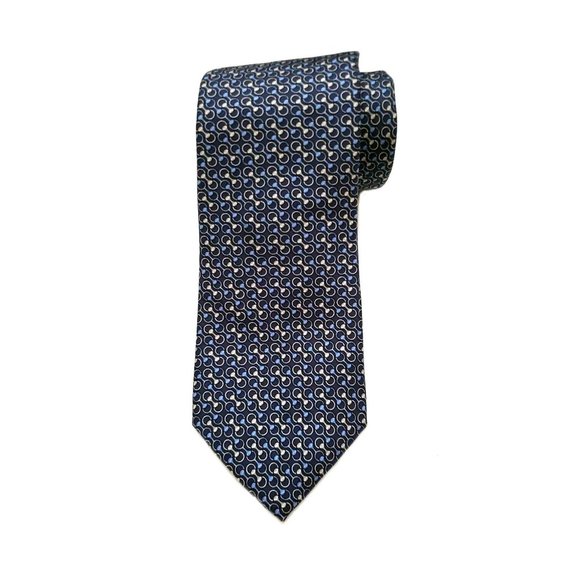 Brooks Brothers Silk Tie Equestrian Horsebit Blue White Men's - Picture 1 of 2